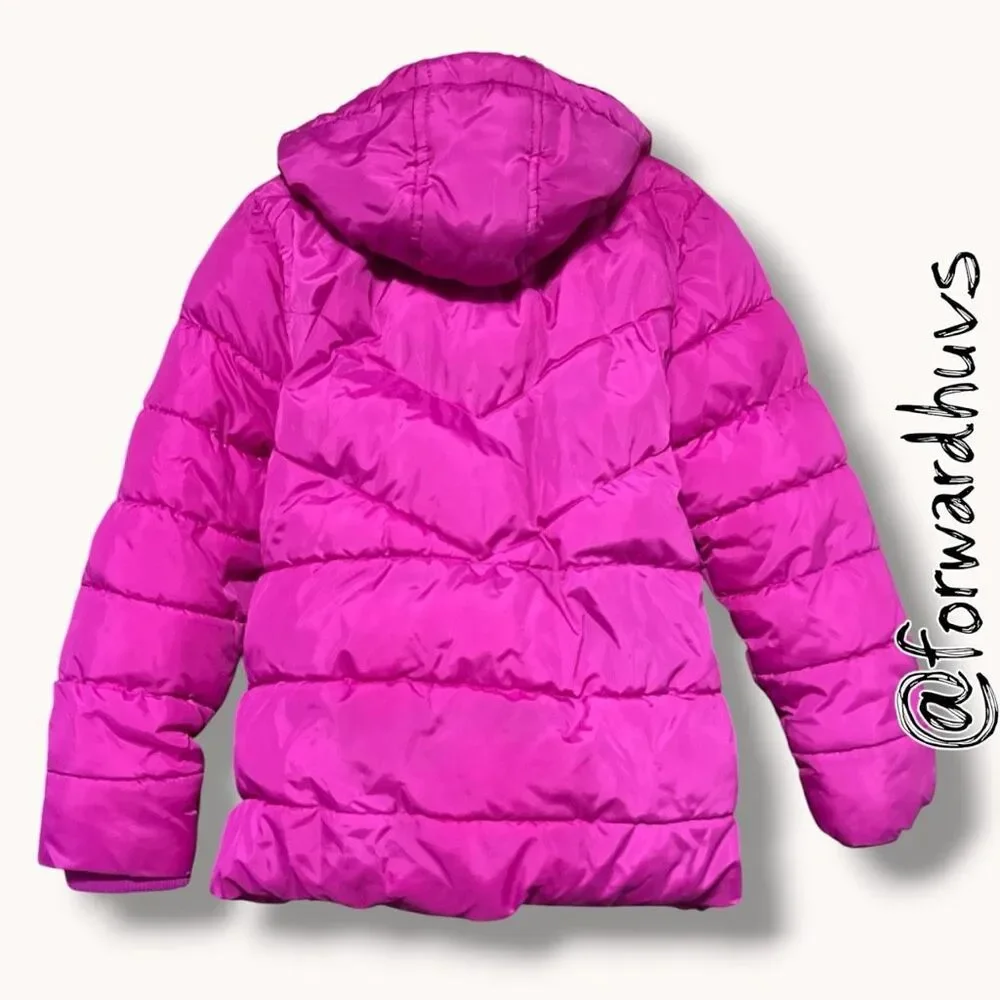 ☑️ Justice Hooded Sherpa Lined Puffer Jacket Pink Girls S 7/8